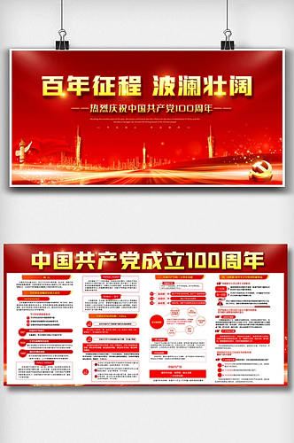 红色喜庆中国共产党成立100周年展板