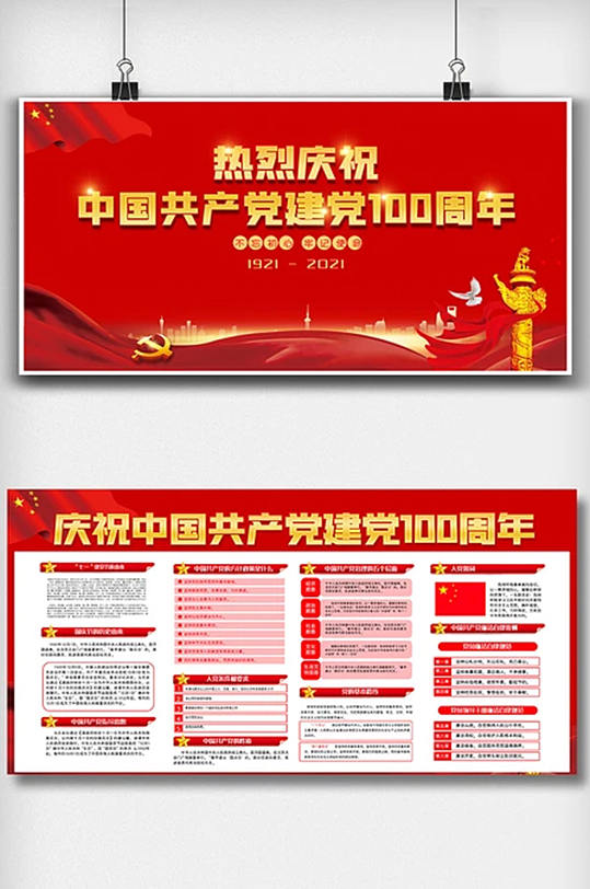 热烈祝贺中国共产党成立100周年展板