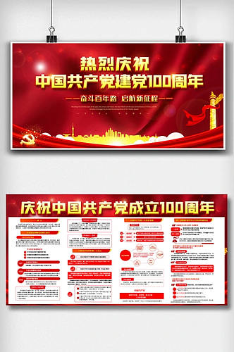 红色庆祝中国共产党成立100周年展板