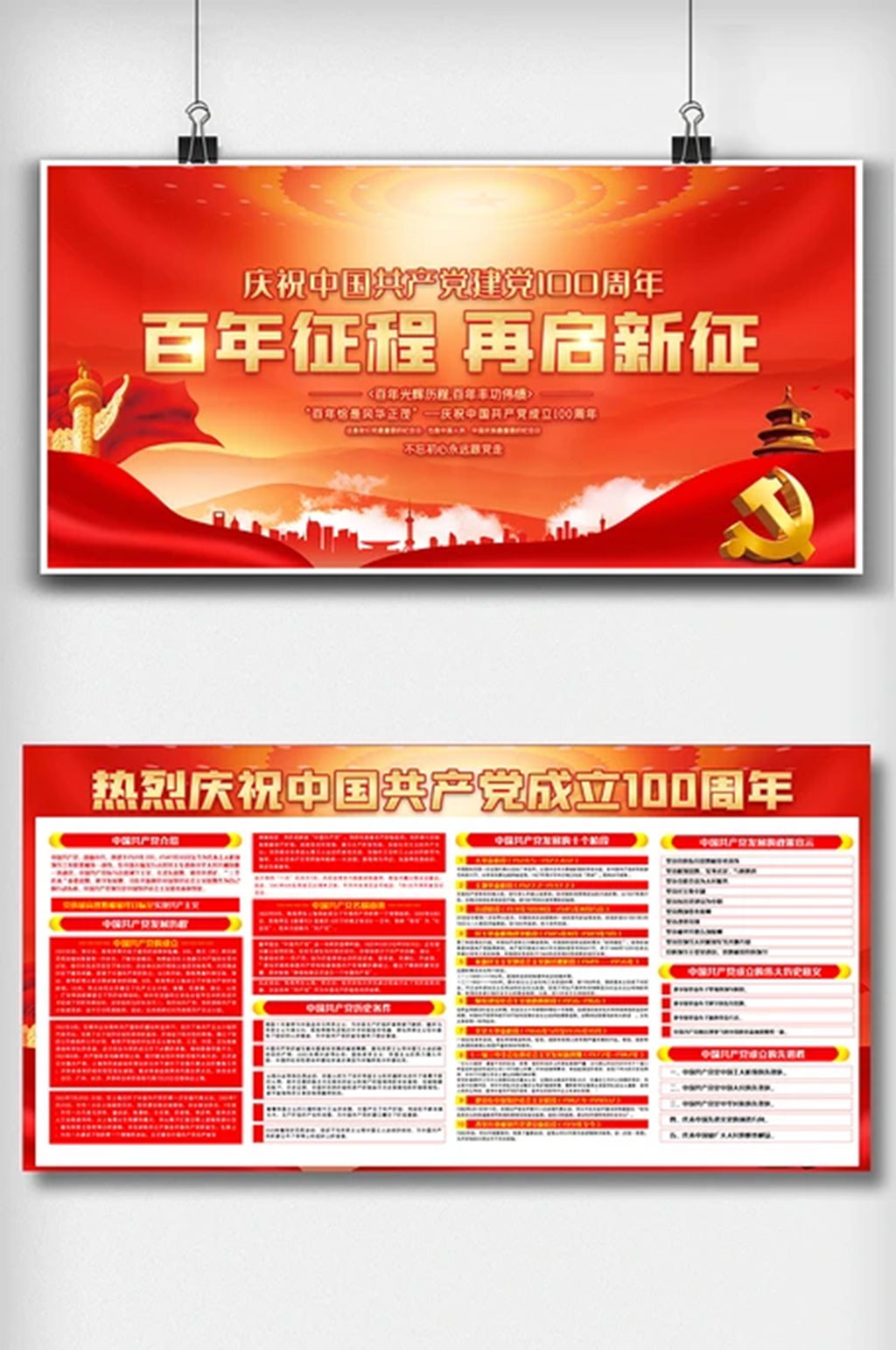 中国共产党建党100周年内容双面展板素材
