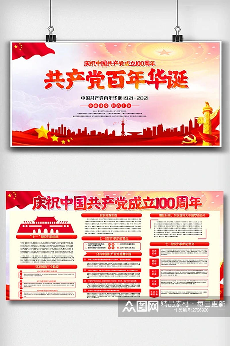中国共产党百年新中国成立内容展板素材