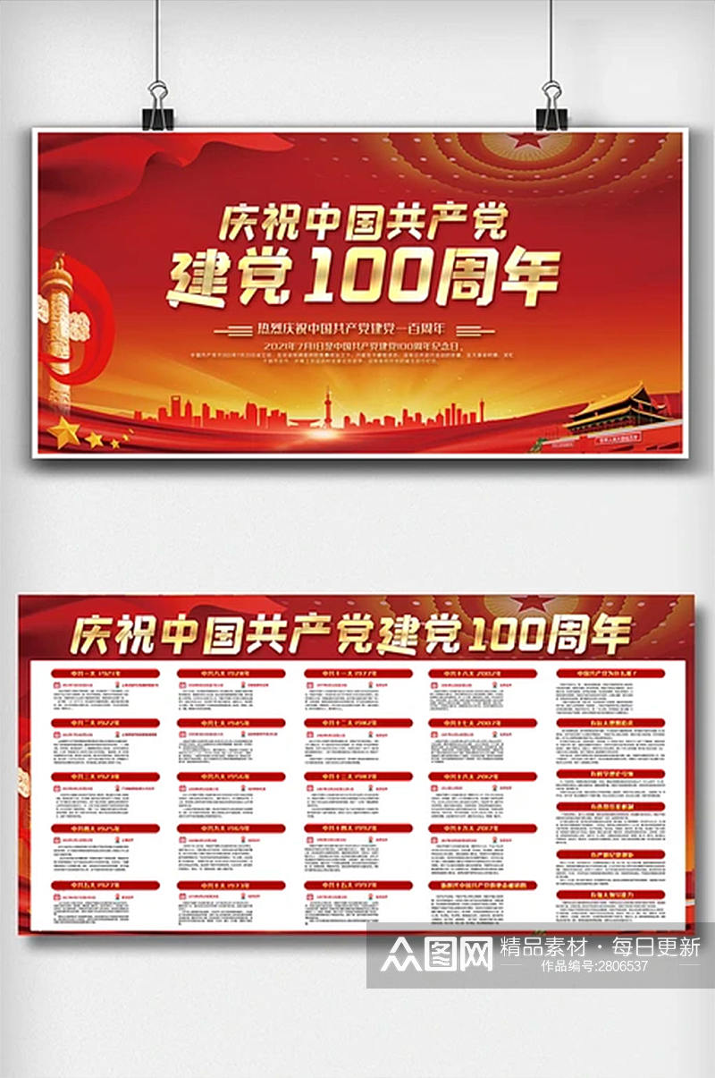 红色喜庆中国共产党建党100周年展板素材