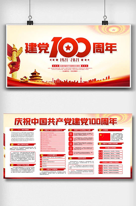 红色中国共产党建党100周年内容展板
