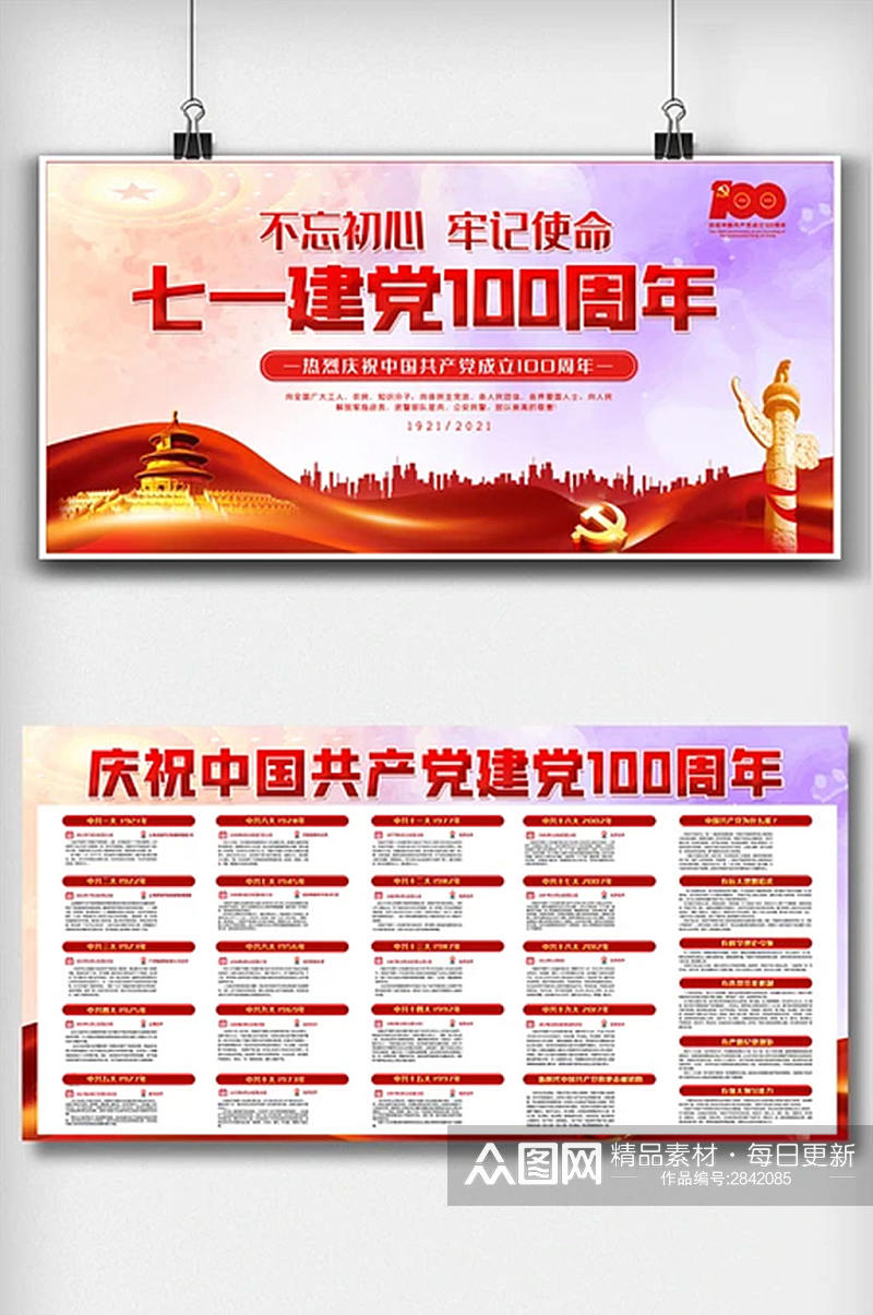 红色喜庆七一建党100周年双面展板素材