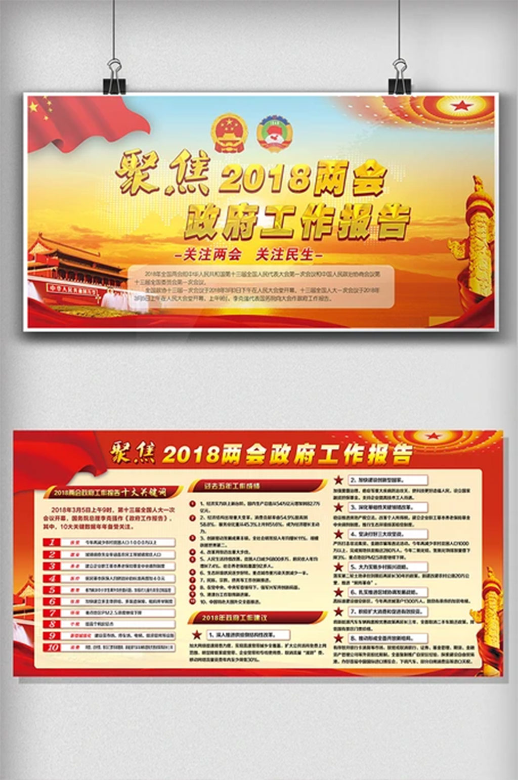聚焦2018全国两会政府工作报告党建展板素材