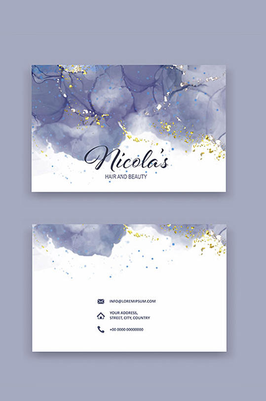 紫色水彩晕染名片矢量素材下载