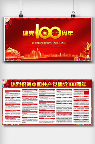 红色中国共产党建党100周年内容展板素材