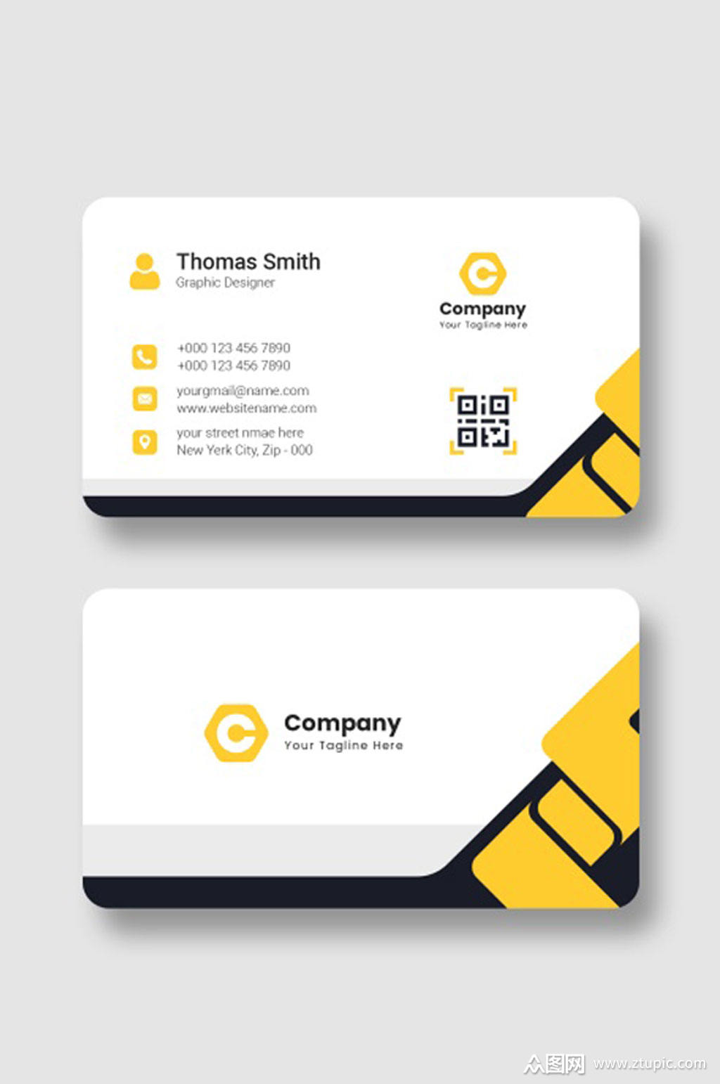 黄黑简约名片模板设计下载素材