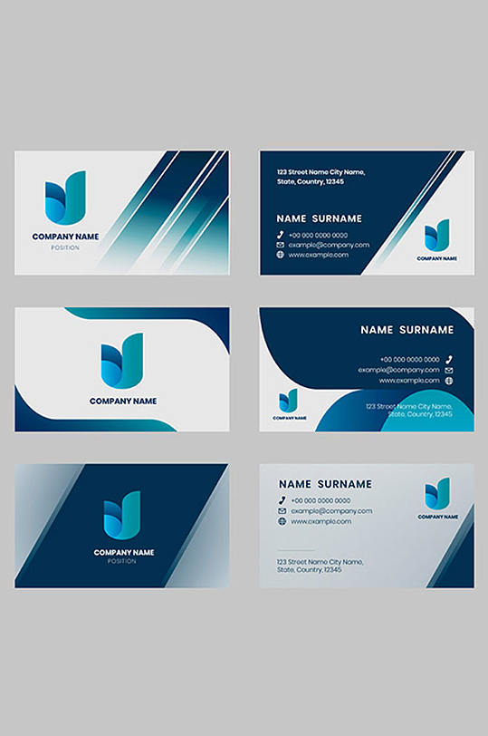 蓝色商务名片模板矢量下载