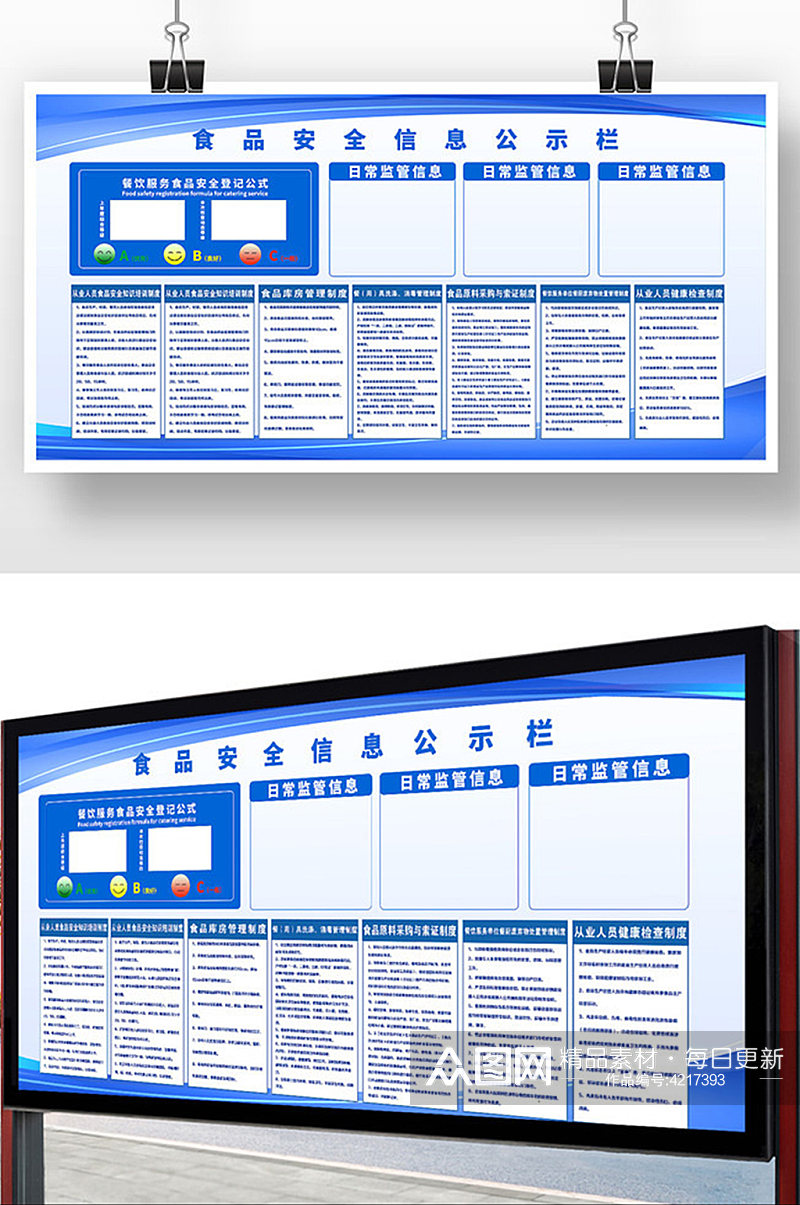 蓝色简约食品安全信息公式栏展板素材