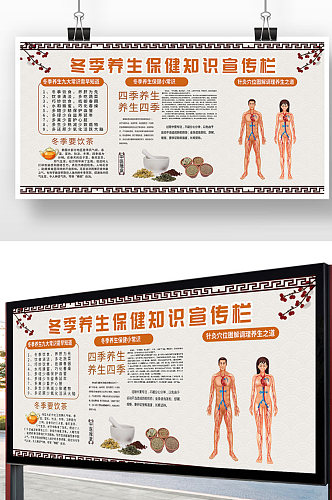 中国风冬季养生保健知识宣传栏展板