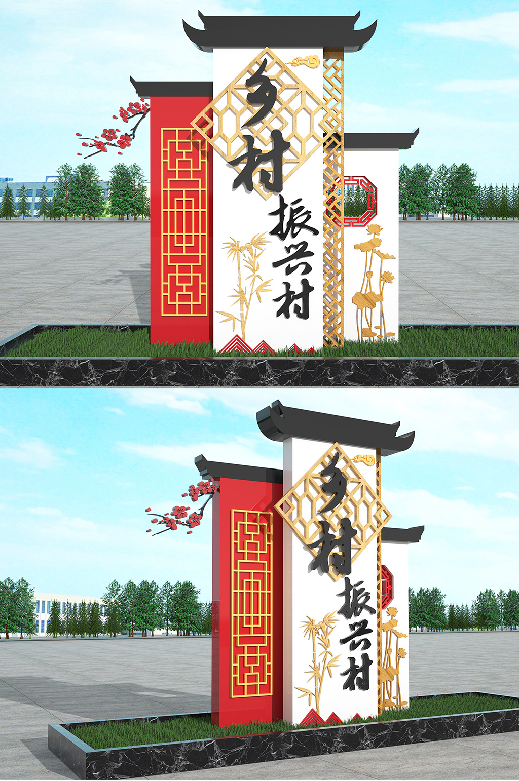 大氣徽派鄉(xiāng)村振興戶外雕塑素材