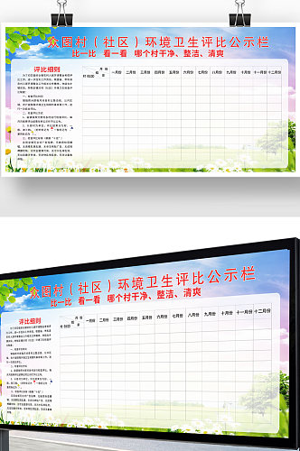 简约风社区环境卫生评比公示栏展板