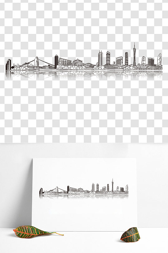 广州城市剪影矢量线条图素材元素