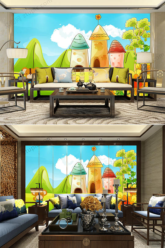儿童房背景墙-众图网