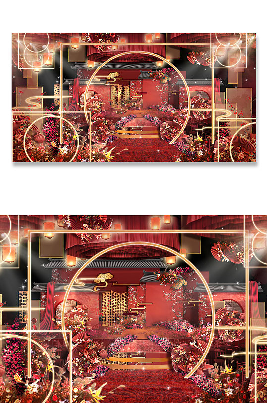 寿宴 江南风中国风中式红色大气婚礼布置背景