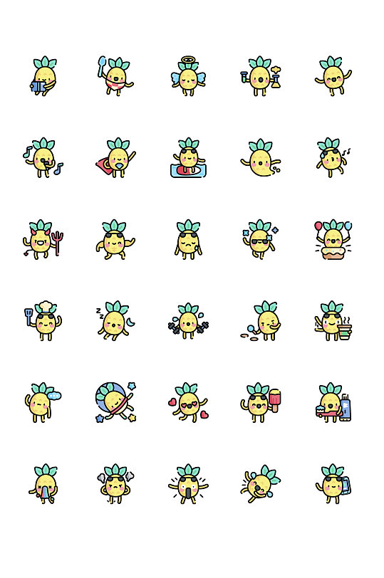 手绘菠萝小人ui图标设计