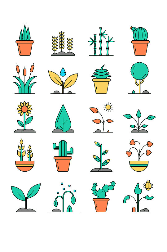 彩色卡通植物ui图标设计