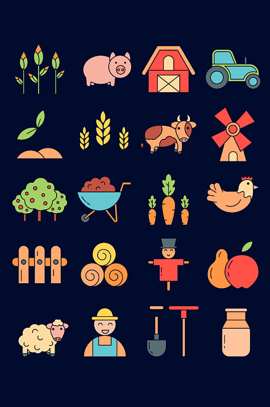 手绘彩色农场ui图标设计