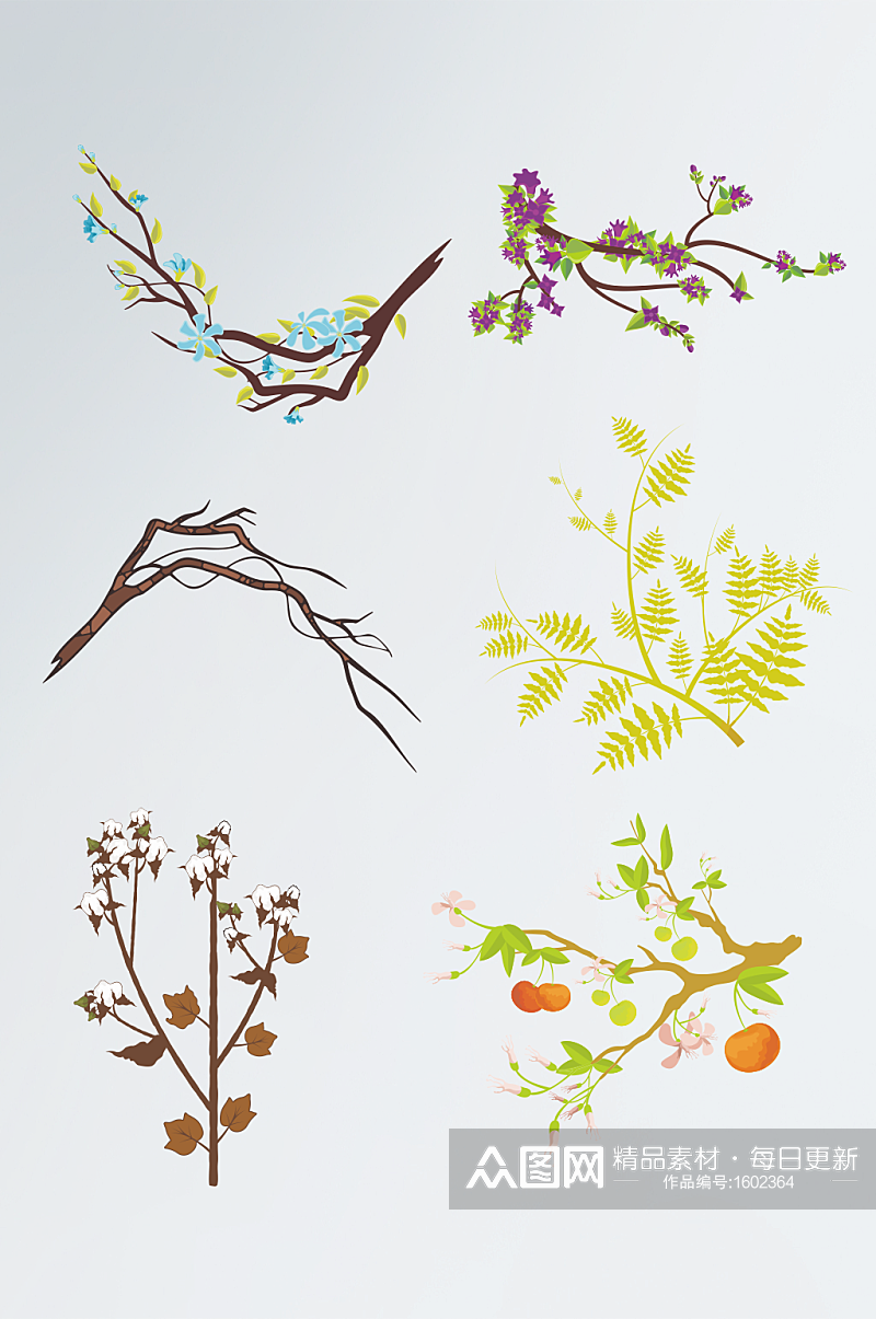 适量手绘植物树枝树叶图案素材
