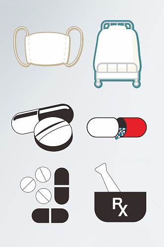 医疗器械口罩病床药丸胶囊矢量图形