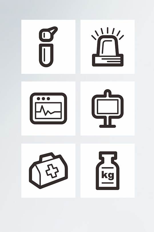 医疗图标心电图紧急铃医药箱药瓶矢量