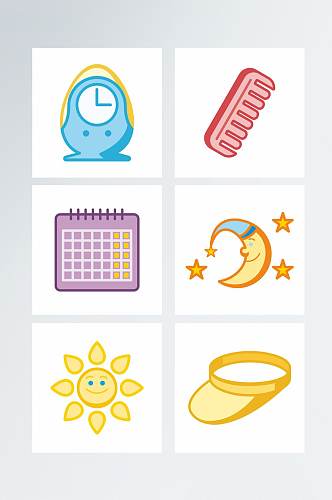 卡通闹钟梳子记事本月亮太阳遮阳帽图形
