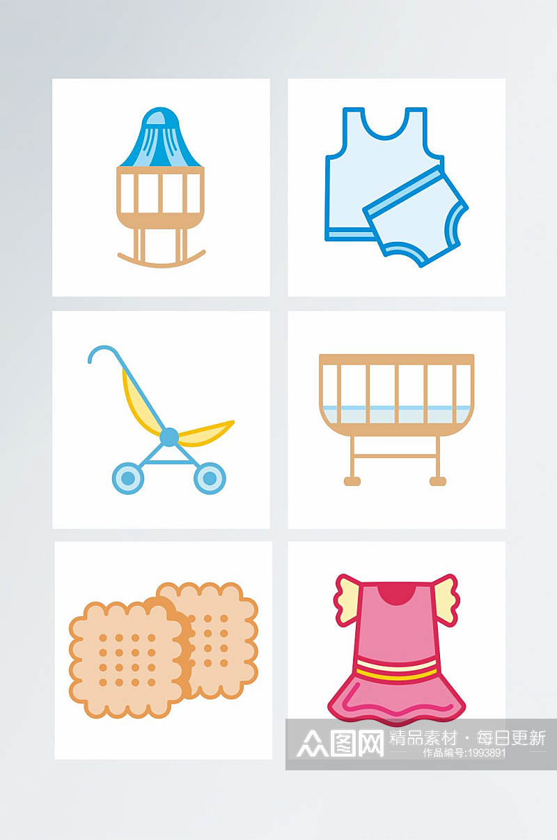 卡通母婴用品婴儿床宝宝衣服手推车手帕素材