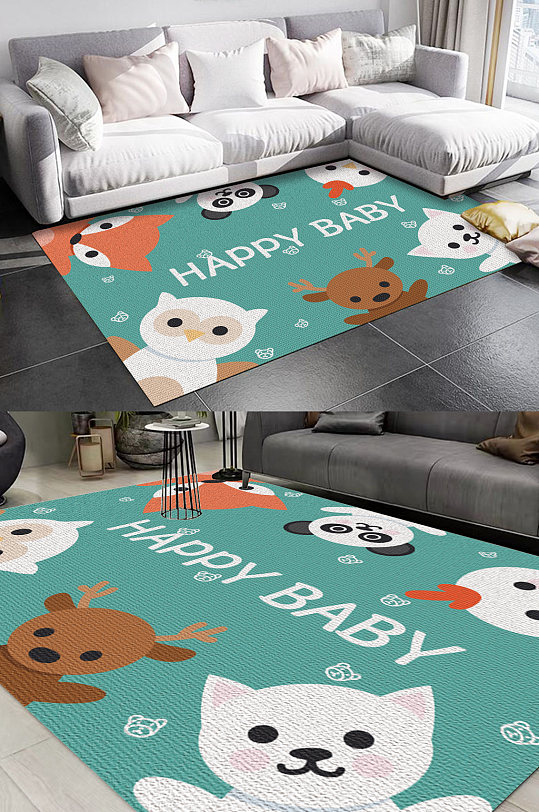 卡通动物儿童房地毯图案客厅地毯-众图网