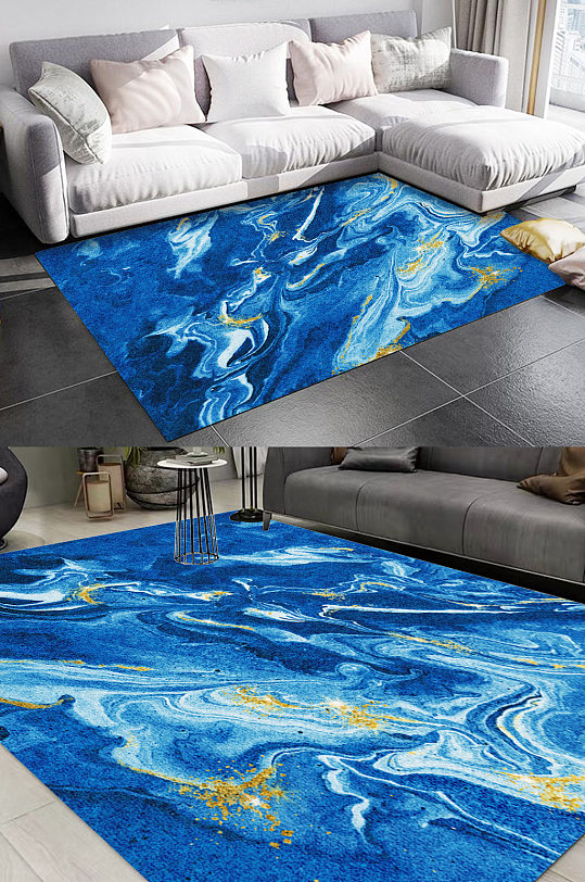 蓝色抽象肌理纹理图案地毯-众图网