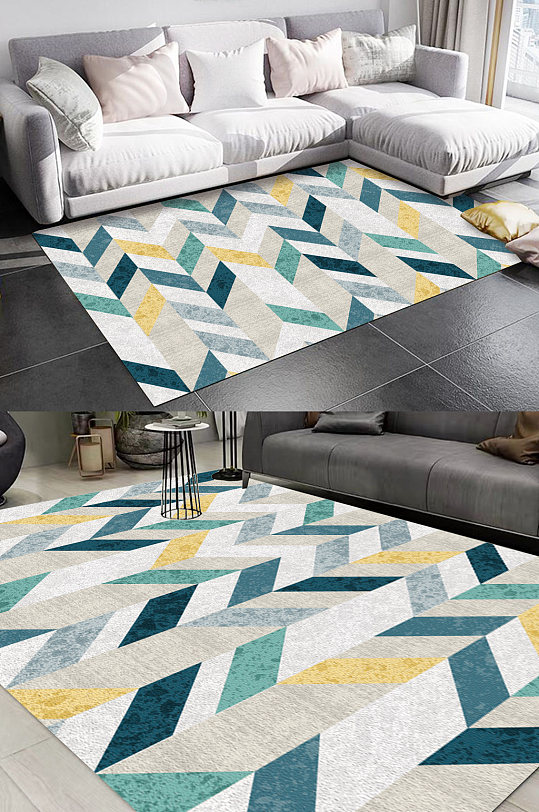 轻奢简约几何客厅卧室地毯-众图网