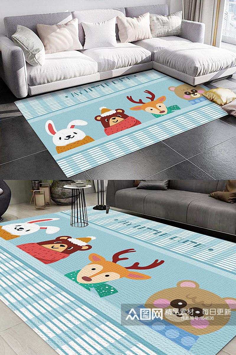 可爱卡通儿童房地毯图案素材