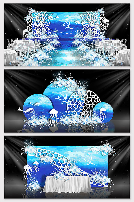 生日宴 蓝色梦幻海洋婚礼布置效果图-众图网