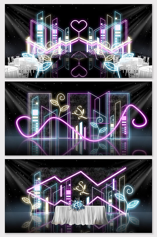生日宴 赛博朋克风霓虹灯紫色室外婚礼布置-众图网