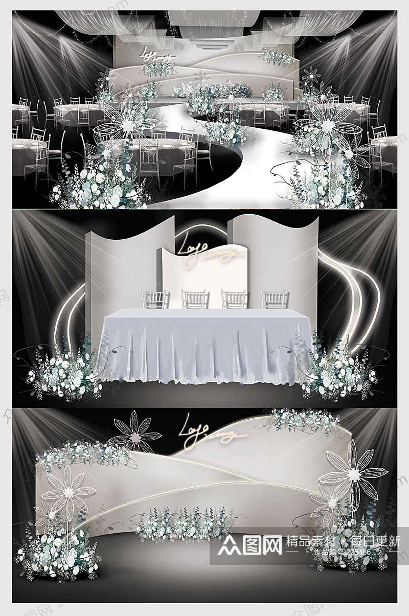银灰色霓虹风格婚礼效果图布置素材