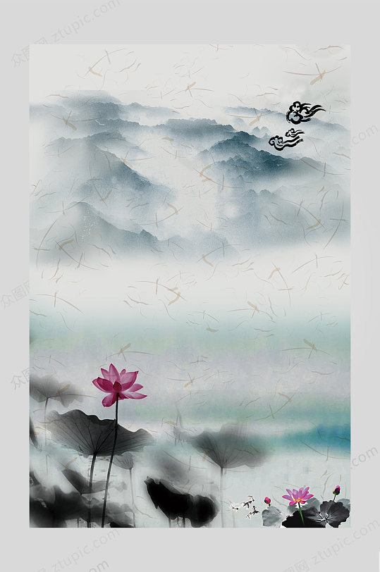 中国风荷花水墨背景