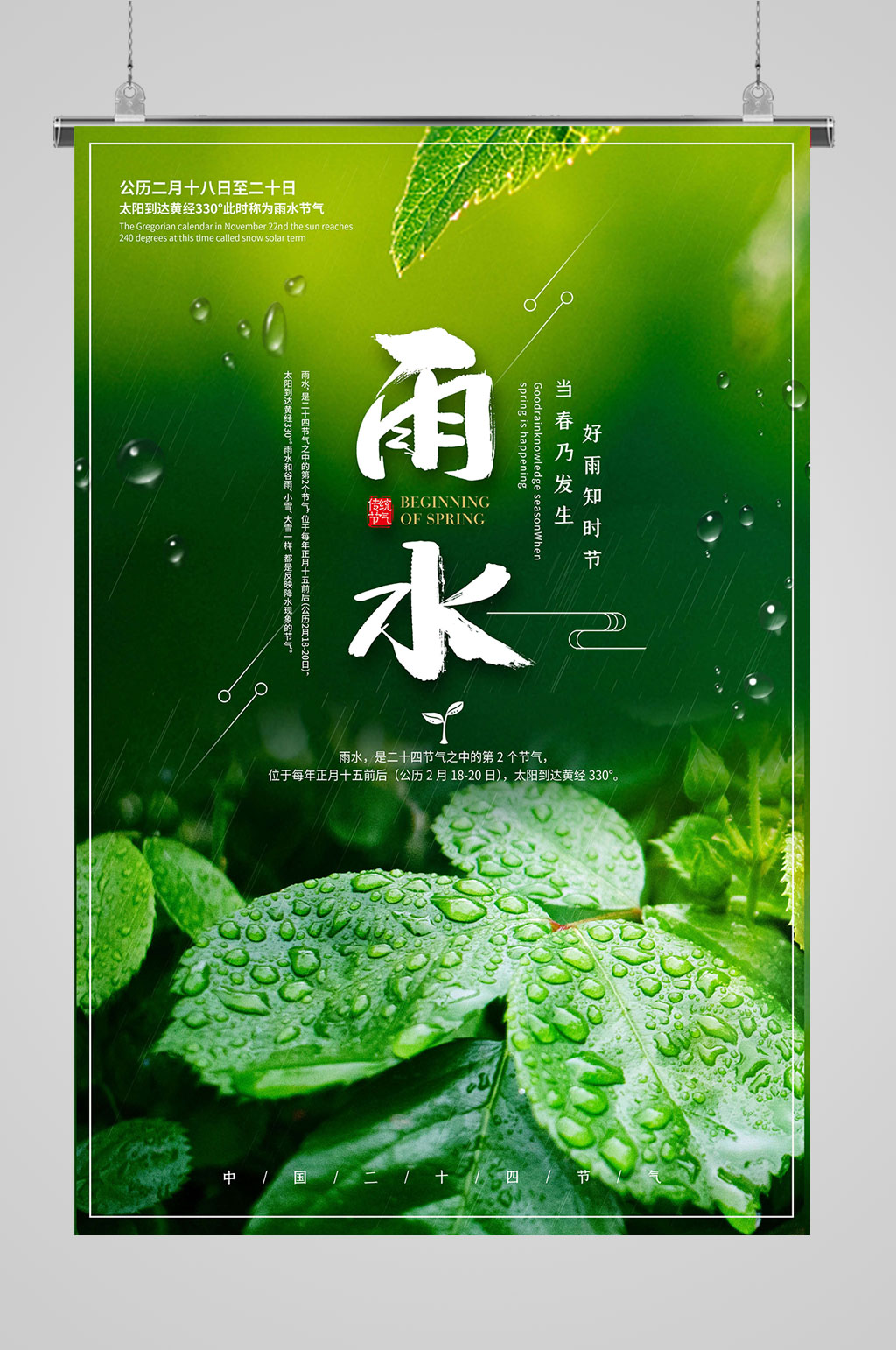 深绿色雨水传统节气