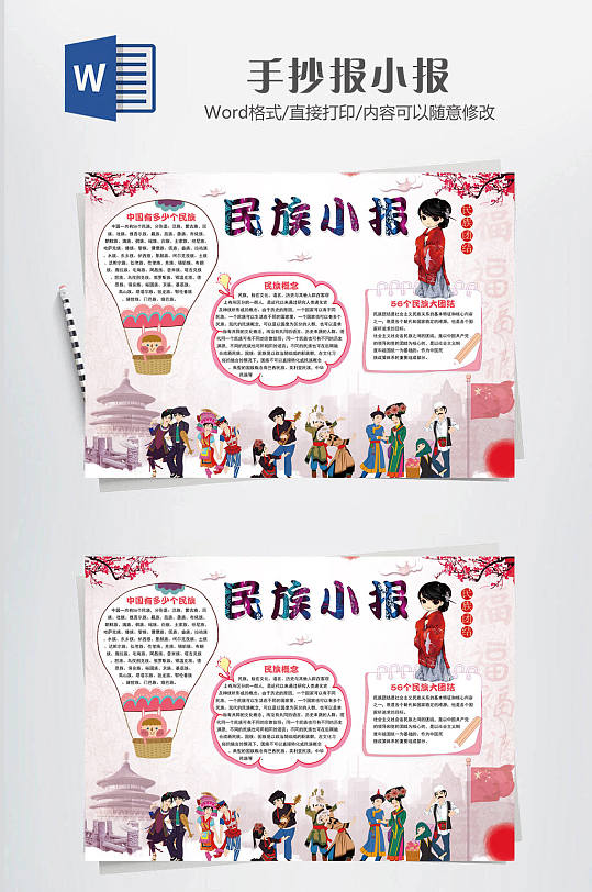 中国传统民族团结小报-众图网