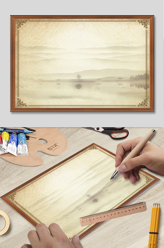 古色山水画免扣背景-众图网
