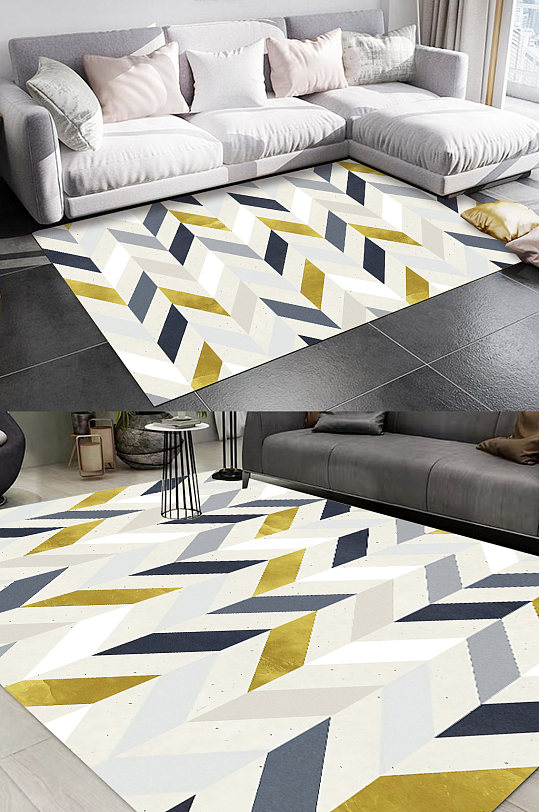 小清新几何色块客厅地毯-众图网