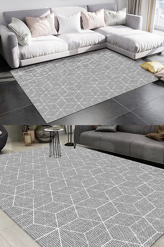 北欧简约几何线条地毯装饰-众图网
