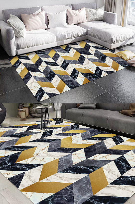 现代灰色几何多边形地毯-众图网