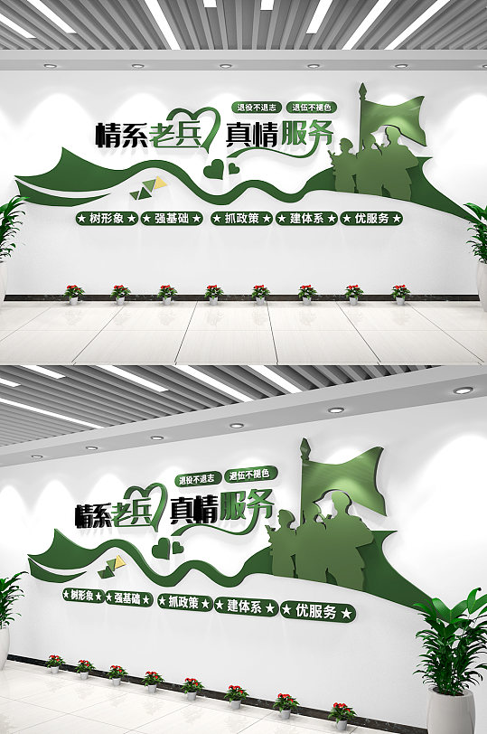 情系老兵真情服務(wù)老兵之家文化墻形象墻