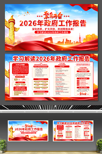 2026年政府工作报告聚焦两会展板