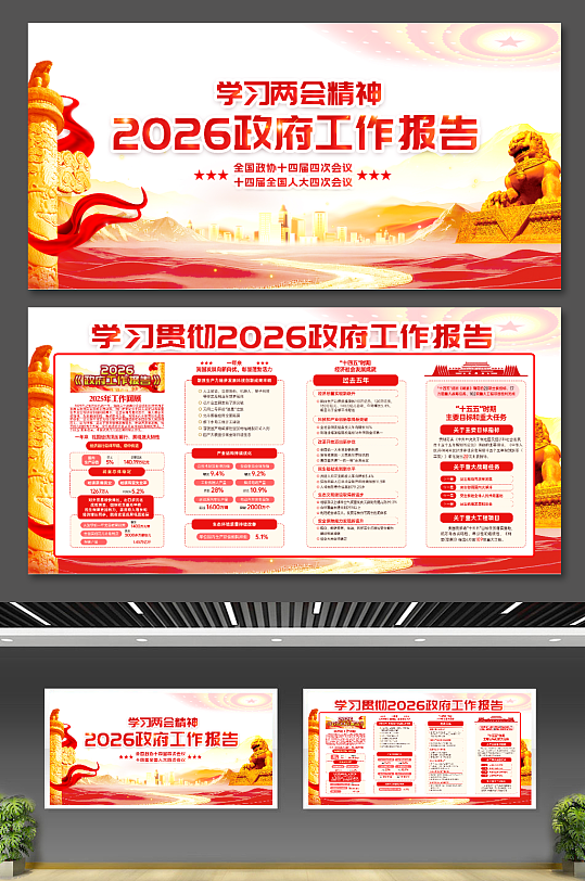 2026年聚焦两会政府工作报告内容展板-众图网