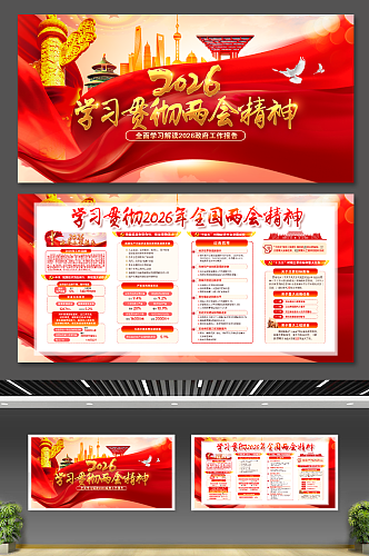 2026年两会精神政府工作报告党建展板