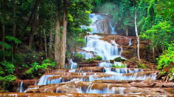 瀑布山水溪流风景素材-众图网