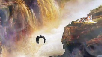 瀑布山水溪流风景素材-众图网