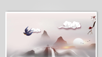 水墨山水意境飞鸟装饰图-众图网