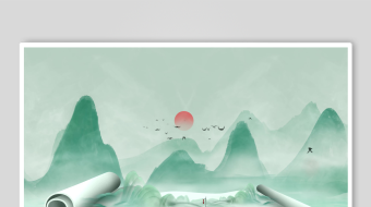 水墨山水卷轴意境图-众图网